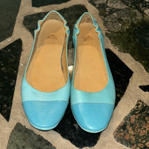 Peter Millar Womens Ballet Flat Shoes Blue Snakeskin Round Toe Slip Ons 7 1/2 - Picture 2 of 7